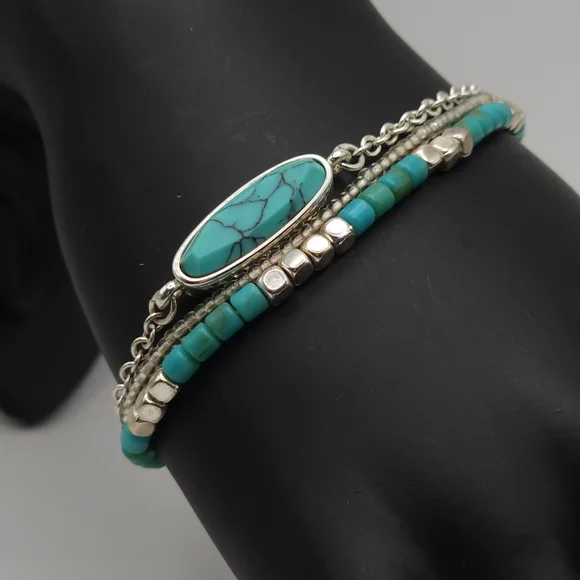 Silver Bracelet with Turquoise Stones - Picture 2 of 2